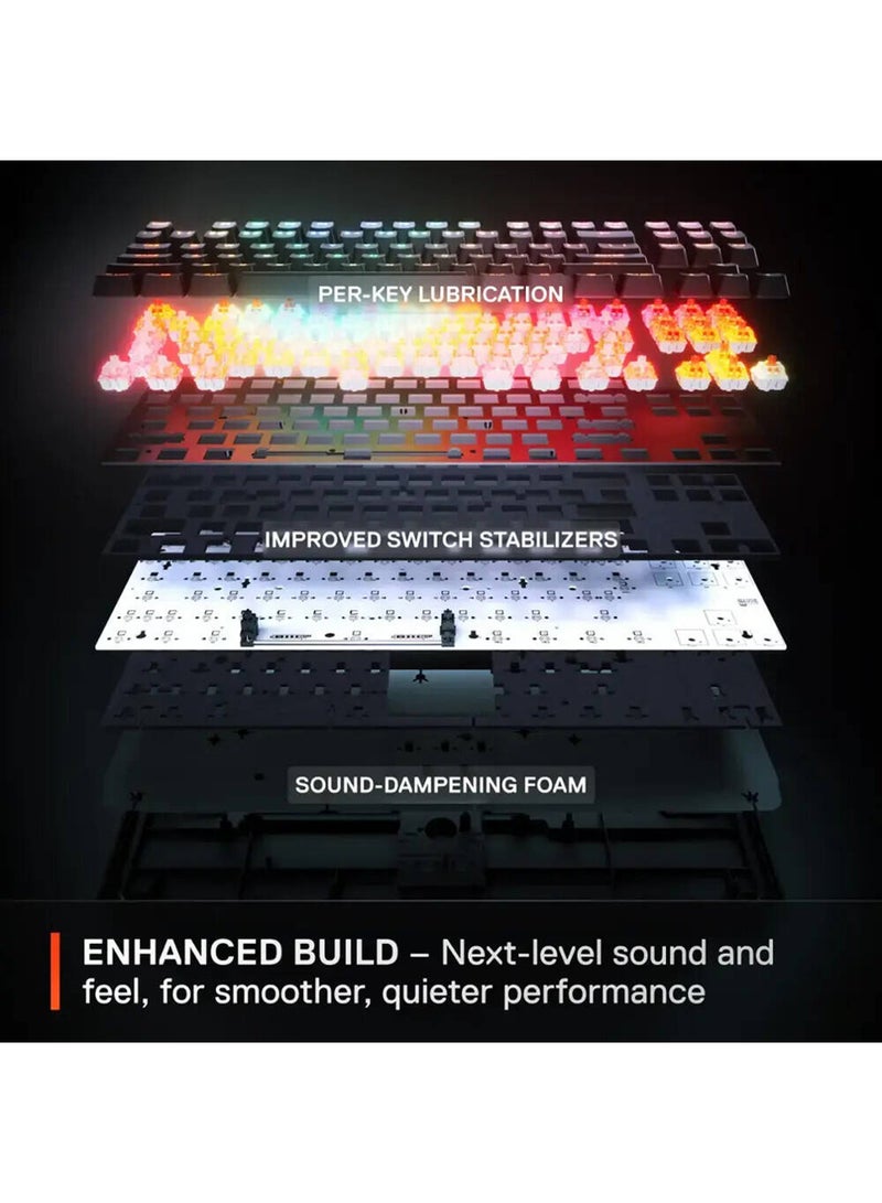 ستيل سيريز - Apex Pro TKL Gen 3 Wireless Mechanical Gaming Keyboard, OmniPoint 3.0 Adjustable HyperMagnetic Switches, 0.7ms Response Time, Double-Shot PBT Keycaps, 37.5 hrs Battery Life (Wireless), 5 Custom Profiles, Per-Key RGB Lighting, OLED Smart Display, US English Layout, Wireless & Bluetooth Connectivity, Black | 64871 - Image 1