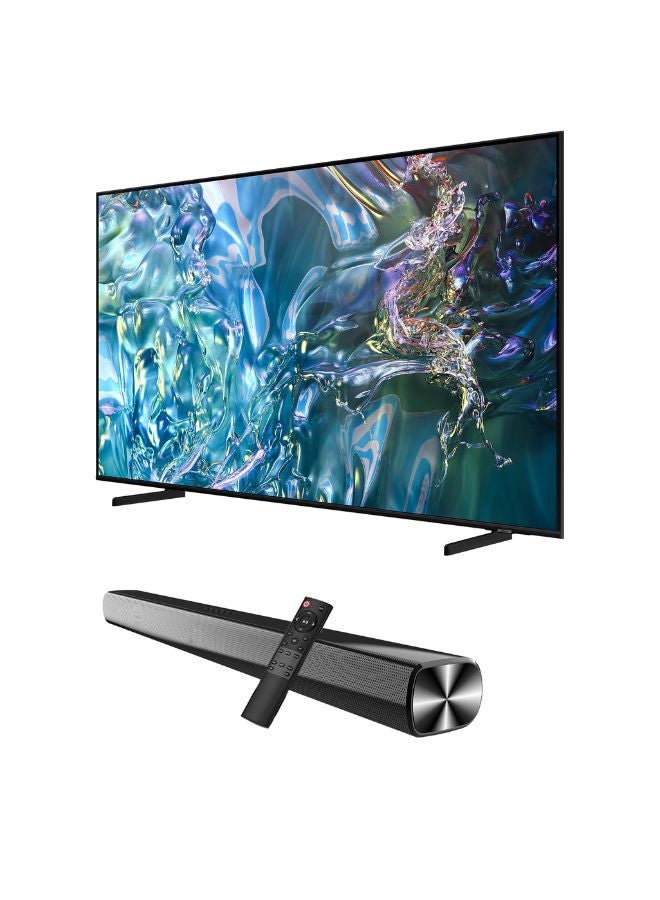 Samsung - 55-Inch QLED 4K Q60D Tizen OS Smart TV with HDR10+, 4K Upscaling, AirSlim Design With 2.0 Channel Soundbar 30W, HDMI ARC, Bluetooth, USB, MP3, FM Station 55Q60D+SOUNDBAR Black - Image 1