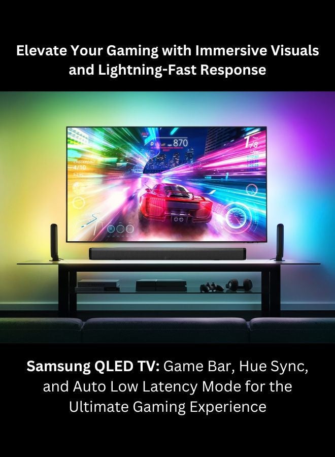 Samsung - 55-Inch QLED 4K Q60D Tizen OS Smart TV with HDR10+, 4K Upscaling, AirSlim Design With 2.0 Channel Soundbar 30W, HDMI ARC, Bluetooth, USB, MP3, FM Station 55Q60D+SOUNDBAR Black - Image 1
