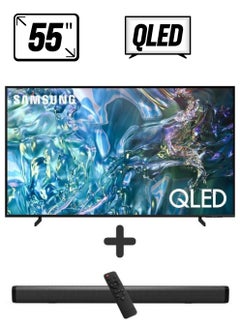 55-Inch QLED 4K Q60D Tizen OS Smart TV with HDR10+, 4K Upscaling, AirSlim Design With 2.0 Channel Soundbar 30W, HDMI ARC, Bluetooth, USB, MP3, FM Station 55Q60D+SOUNDBAR Black