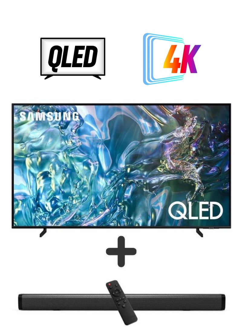 سامسونج 55-Inch QLED 4K Q60D Tizen OS Smart TV with HDR10+, 4K Upscaling, AirSlim Design With 2.0 Channel Soundbar 30W, HDMI ARC, Bluetooth, USB, MP3, FM Station 55Q60D+SOUNDBAR Black  - Image 1