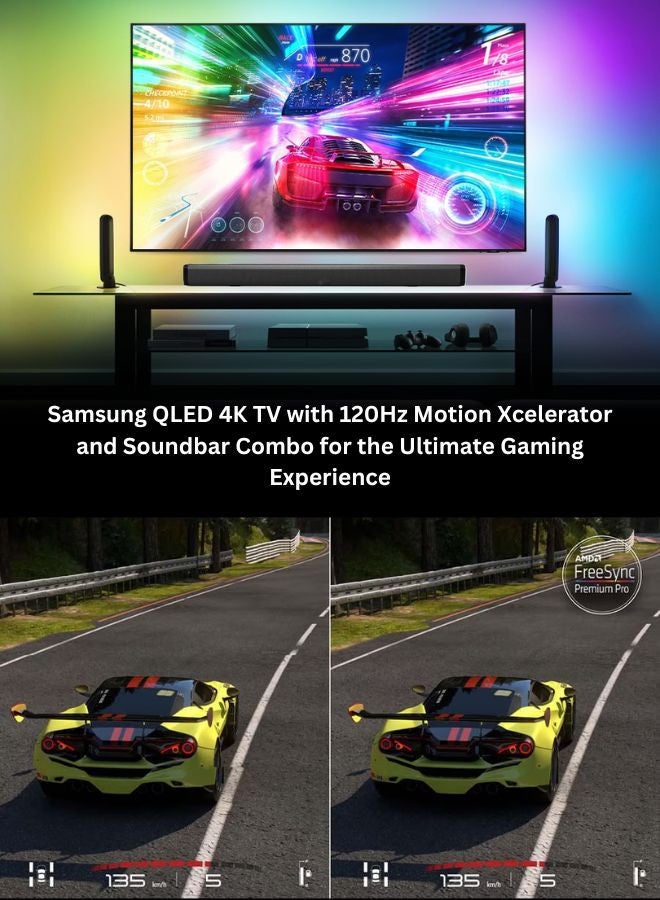 Samsung - 85-Inch QLED 4K Q70D Tizen OS Smart TV with 4K AI Upscaling, Quantum Dot, AirSlim Design With 2.0 Channel Soundbar 30W, HDMI ARC, Bluetooth, USB, MP3, FM Station 85Q70D+SOUNDBAR Grey 85Q70D+SOUNDBAR Grey - Image 1