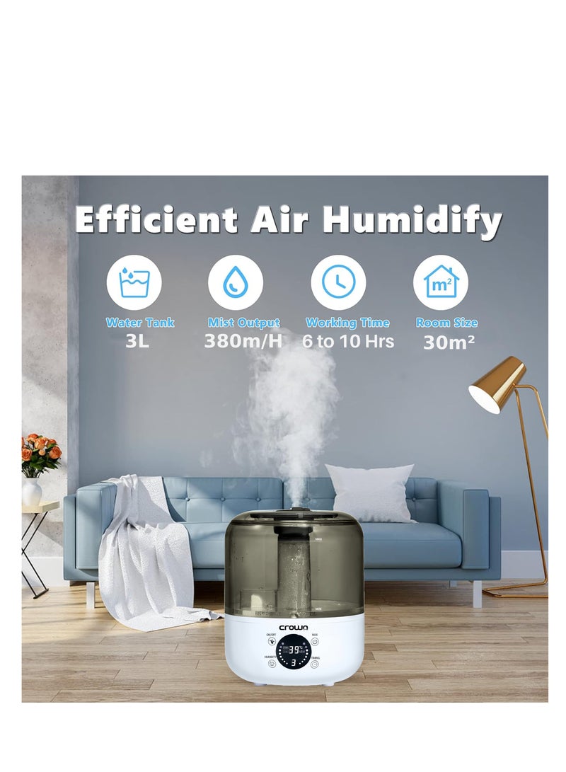 كراون لاين صورة المنتج جهاز ترطيب الهواء الذكي من كراونلاين بسعة 3 لتر، فوهتين رذاذ مزدوجتين، 3 سرعات قابلة للتعديل، وتوافق مع الزيوت العطرية لرائحة ممتعة مع جهاز تحكم عن بعد - Image 3