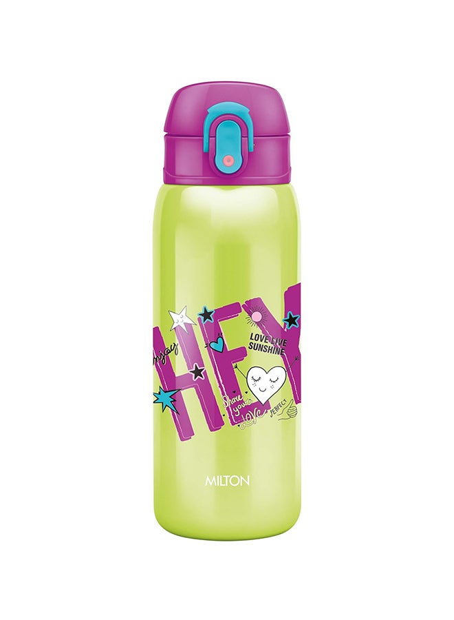Milton 390ml Vacuum Insulated Kids Water Bottle with One Touch Safety Lock, Convenient for Sipping, Stainless Steel, Keeps Drinks Hot and Cold, Thermos Flask for School - Boys & Girls - Jolly Green  - Image 1