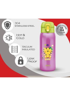 Milton 390ml Vacuum Insulated Kids Water Bottle with One Touch Safety Lock, Convenient for Sipping, Stainless Steel, Keeps Drinks Hot and Cold, Thermos Flask for School - Boys & Girls - Jolly Green  - Image 3