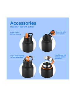 Milton 1180ml Vacuum Insulated Water Bottle with 4 Lids, Keeps Drinks 12 Hrs Hot & 24 Hrs Cold, 18/8 Stainless Steel, Double-Walled Flask with Inner Copper Coating for Sports, Gym - Flassio  - Image 4