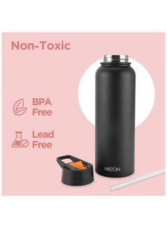 Milton 1180ml Vacuum Insulated Water Bottle with 4 Lids, Keeps Drinks 12 Hrs Hot & 24 Hrs Cold, 18/8 Stainless Steel, Double-Walled Flask with Inner Copper Coating for Sports, Gym - Flassio  - Image 3