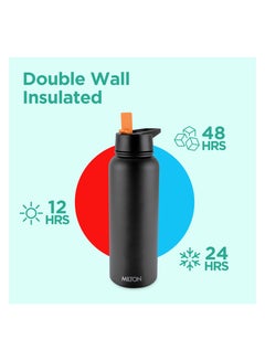 Milton 1180ml Vacuum Insulated Water Bottle with 4 Lids, Keeps Drinks 12 Hrs Hot & 24 Hrs Cold, 18/8 Stainless Steel, Double-Walled Flask with Inner Copper Coating for Sports, Gym - Flassio  - Image 2