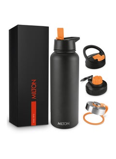 Milton 1180ml Vacuum Insulated Water Bottle with 4 Lids, Keeps Drinks 12 Hrs Hot & 24 Hrs Cold, 18/8 Stainless Steel, Double-Walled Flask with Inner Copper Coating for Sports, Gym - Flassio  - Image 1