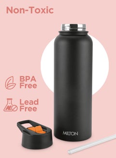 Milton 1180ml Vacuum Insulated Water Bottle with 4 Lids, Keeps Drinks 12 Hrs Hot & 24 Hrs Cold, 18/8 Stainless Steel, Double-Walled Flask with Inner Copper Coating for Sports, Gym - Flassio  - Image 3