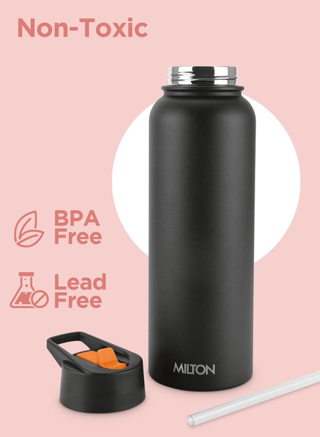 Milton 1180ml Vacuum Insulated Water Bottle with 4 Lids, Keeps Drinks 12 Hrs Hot & 24 Hrs Cold, 18/8 Stainless Steel, Double-Walled Flask with Inner Copper Coating for Sports, Gym - Flassio  - Image 3