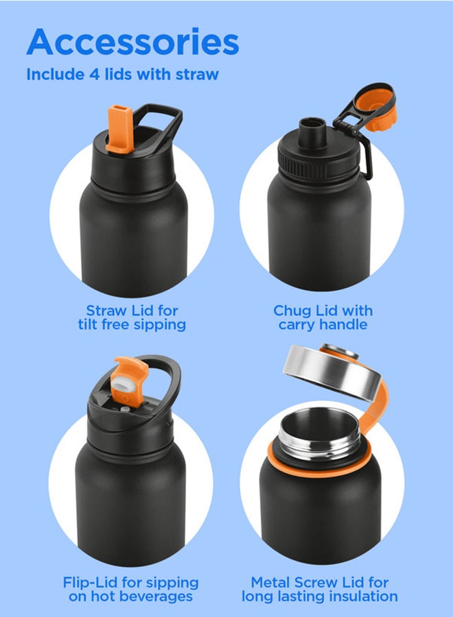 Milton 1180ml Vacuum Insulated Water Bottle with 4 Lids, Keeps Drinks 12 Hrs Hot & 24 Hrs Cold, 18/8 Stainless Steel, Double-Walled Flask with Inner Copper Coating for Sports, Gym - Flassio  - Image 4