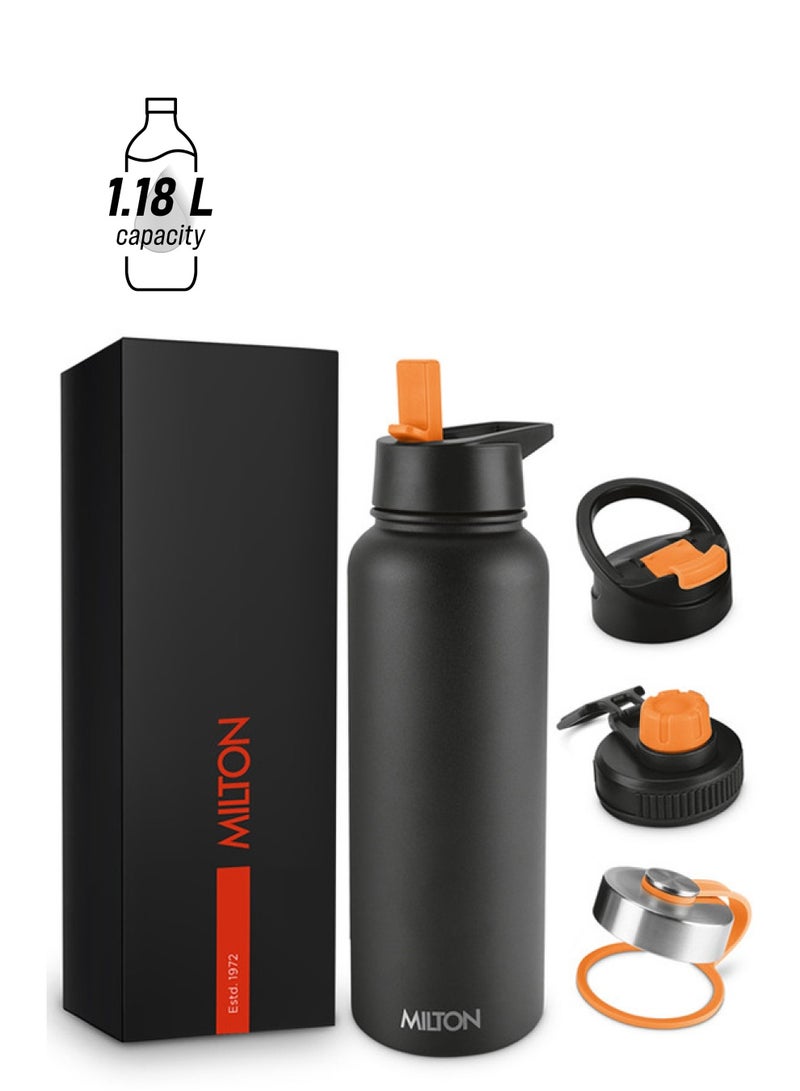 Milton 1180ml Vacuum Insulated Water Bottle with 4 Lids, Keeps Drinks 12 Hrs Hot & 24 Hrs Cold, 18/8 Stainless Steel, Double-Walled Flask with Inner Copper Coating for Sports, Gym - Flassio  - Image 1