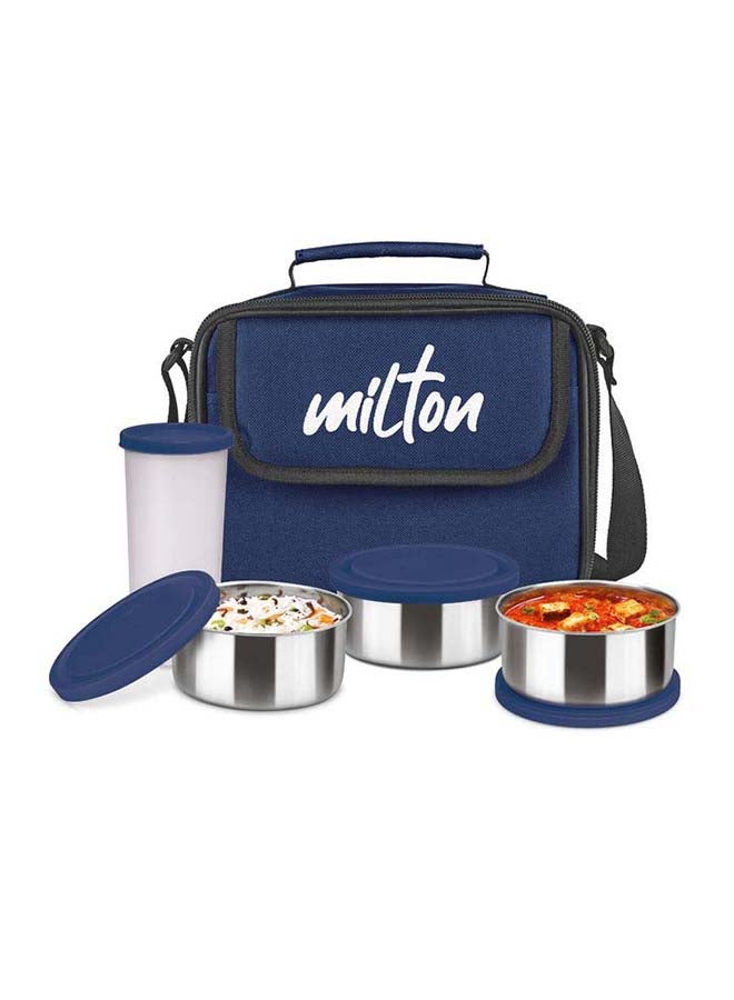 ميلتون طقم صندوق غداء مكون من 6 قطع مع حقيبة معزولة - يتضمن 3 حاويات من الفولاذ المقاوم للصدأ (280 مل لكل منها)، كوب سعة 400 مل، يحافظ على الطعام ساخنًا، مثالي للأطفال في المدرسة ووجبات العمل - مجموعة ستيل كومبي - Image 1