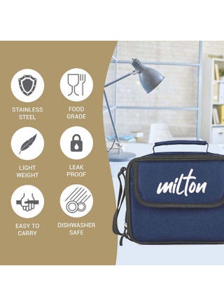 Milton Stainless Steel Lunch Box Tiffin – 3 Stainless Steel Containers (280ml Each) and 1 Plastic Tumbler with Lid (400ml) with Fabric Jacket, Food Container for School, Office, Combi, Blue Blue - view 3