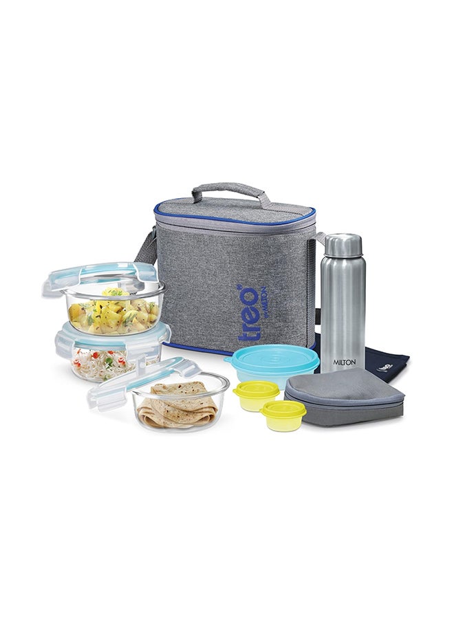 TREO - 10-Piece Glass Lunch Box Set with Insulated Bag & Dinning Mat - Includes 3 Round Food Containers (400ml Each), 750ml Steel Bottle, 200ml & 2 Pcs (30ml Each) Boxes - All Fresh Premier - Image 1