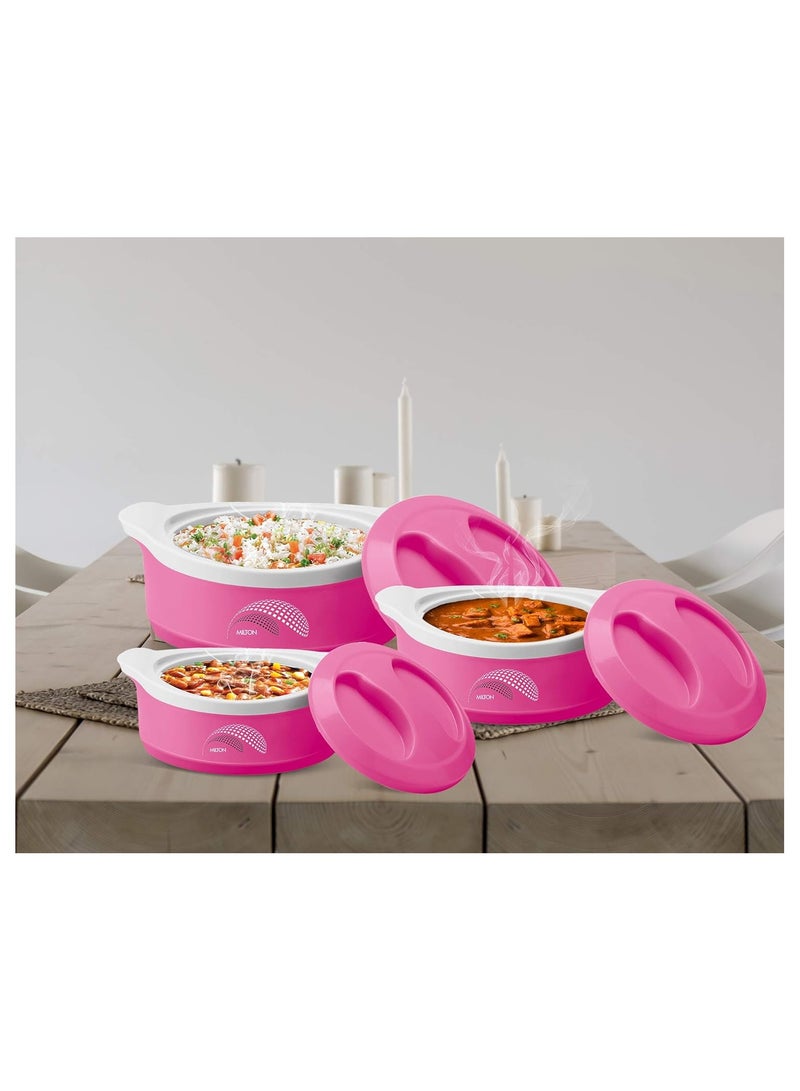 Milton 3-Piece Casserole Set (450ml, 850ml, 1.24L) Double-Walled Hotpot with PU Insulation & Stainless Steel Inner, Keeps Food Hot/Cold for Hours, Perfect for Serving Roti - Marvel Jr Pink 3-Piece Set - Image 2