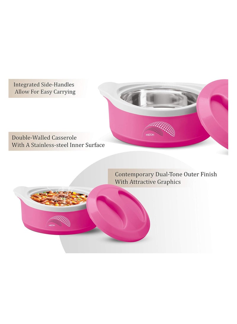 Milton 3-Piece Casserole Set (450ml, 850ml, 1.24L) Double-Walled Hotpot with PU Insulation & Stainless Steel Inner, Keeps Food Hot/Cold for Hours, Perfect for Serving Roti - Marvel Jr Pink 3-Piece Set - Image 4