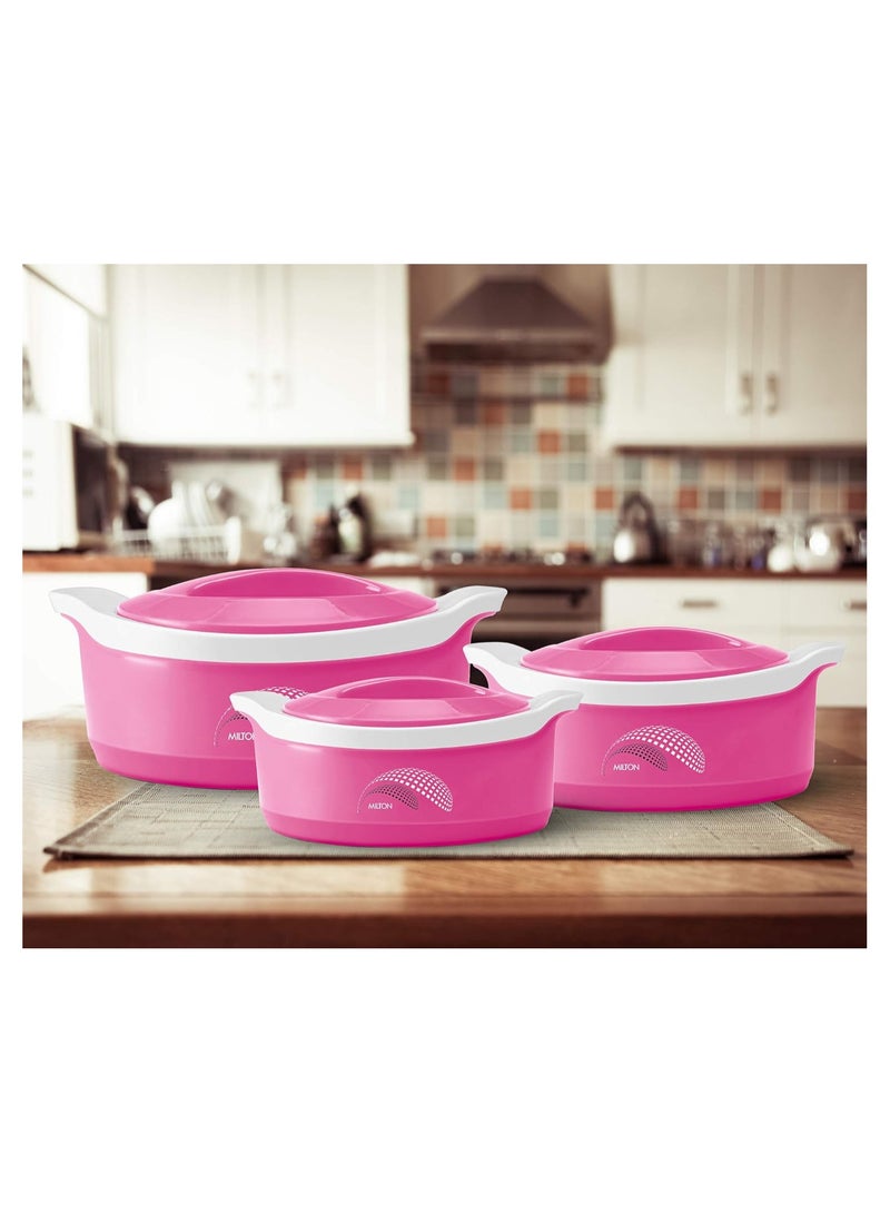 Milton 3-Piece Casserole Set (450ml, 850ml, 1.24L) Double-Walled Hotpot with PU Insulation & Stainless Steel Inner, Keeps Food Hot/Cold for Hours, Perfect for Serving Roti - Marvel Jr Pink 3-Piece Set - Image 3