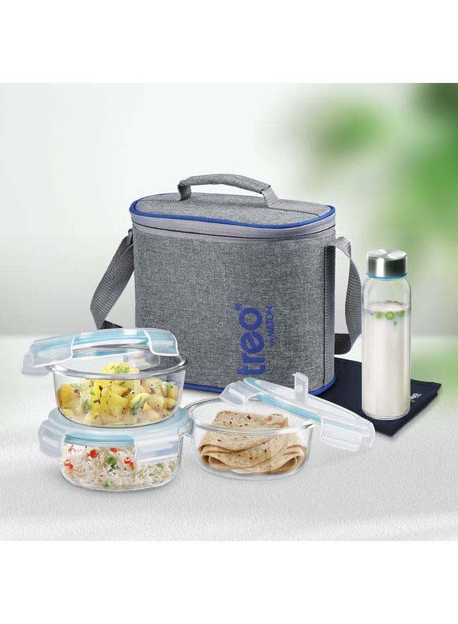 TREO 6-Piece Glass Lunch Box Set with Insulated Bag & Dinning Mat - Includes 3 Microwave Safe Food Containers (400ml Each), 250ml Bottle, Borosilicate Office Tiffin- All Fresh Premier Transparent - Image 4