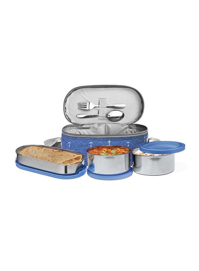 ميلتون 6-Piece Lunch Box Set with Insulated Bag & Cutlery - Includes Containers (472ml, 2pcs of 280ml), Keeps Food Hot, 304 Stainless Steel, Ideal for Office & School Tiffin - Corporate Blue  - Image 1