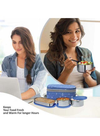 Milton Lunch Stainless Steel Lunch Box Tiffin – Set of 3 Leakproof Food Containers (280ml, 280ml and 472ml) with Spoons, Lightweight, for School, Office and Travel لانش بوكس Corporate, Blue Blue - view 4