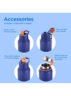 Milton 1180ml Vacuum Insulated Water Bottle with 4 Lids, Keeps Drinks 12 Hrs Hot & 24 Hrs Cold, 18/8 Stainless Steel, Double-Walled Flask with Inner Copper Coating for Sports, Gym - Flassio  - Image 4