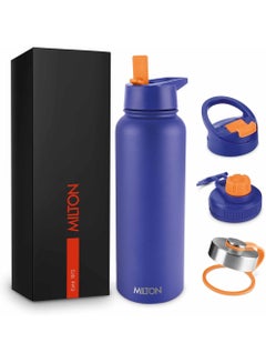 Milton 1180ml Vacuum Insulated Water Bottle with 4 Lids, Keeps Drinks 12 Hrs Hot & 24 Hrs Cold, 18/8 Stainless Steel, Double-Walled Flask with Inner Copper Coating for Sports, Gym - Flassio  - Image 1