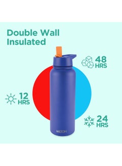 Milton 1180ml Vacuum Insulated Water Bottle with 4 Lids, Keeps Drinks 12 Hrs Hot & 24 Hrs Cold, 18/8 Stainless Steel, Double-Walled Flask with Inner Copper Coating for Sports, Gym - Flassio  - Image 2
