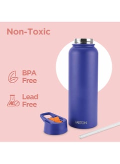 Milton 1180ml Vacuum Insulated Water Bottle with 4 Lids, Keeps Drinks 12 Hrs Hot & 24 Hrs Cold, 18/8 Stainless Steel, Double-Walled Flask with Inner Copper Coating for Sports, Gym - Flassio  - Image 3