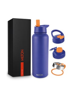 Milton 1180ml Vacuum Insulated Water Bottle with 4 Lids, Keeps Drinks 12 Hrs Hot & 24 Hrs Cold, 18/8 Stainless Steel, Double-Walled Flask with Inner Copper Coating for Sports, Gym - Flassio  - Image 1