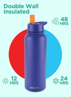 Milton 1180ml Vacuum Insulated Water Bottle with 4 Lids, Keeps Drinks 12 Hrs Hot & 24 Hrs Cold, 18/8 Stainless Steel, Double-Walled Flask with Inner Copper Coating for Sports, Gym - Flassio  - Image 2