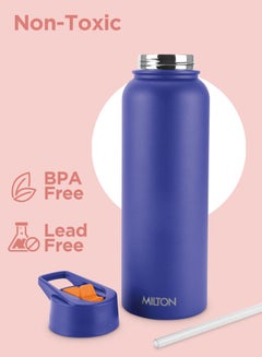 Milton 1180ml Vacuum Insulated Water Bottle with 4 Lids, Keeps Drinks 12 Hrs Hot & 24 Hrs Cold, 18/8 Stainless Steel, Double-Walled Flask with Inner Copper Coating for Sports, Gym - Flassio  - Image 3