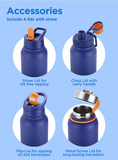 Milton 1180ml Vacuum Insulated Water Bottle with 4 Lids, Keeps Drinks 12 Hrs Hot & 24 Hrs Cold, 18/8 Stainless Steel, Double-Walled Flask with Inner Copper Coating for Sports, Gym - Flassio  - Image 4