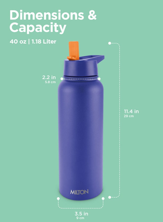 1180ml Vacuum Insulated Water Bottle with 4 Lids, Keeps Drinks 12 Hrs Hot & 24 Hrs Cold, 18/8 Stainless Steel, Double-Walled Flask with Inner Copper Coating for Sports, Gym - Flassio