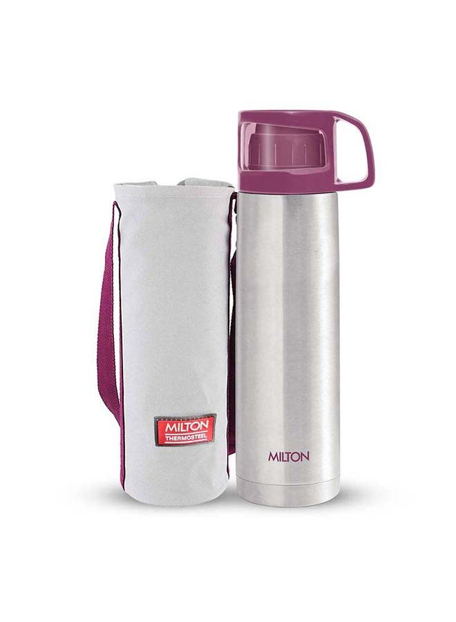 Milton Glassy 500 Thermosteel 24 Hours Hot And Cold Water Bottle With Drinking Cup Lid, 500 Ml | Leak Proof | Office Bottle | Gym Bottle | Home | Kitchen | Hiking | Trekking | Travel Bottle Pink - Image 1