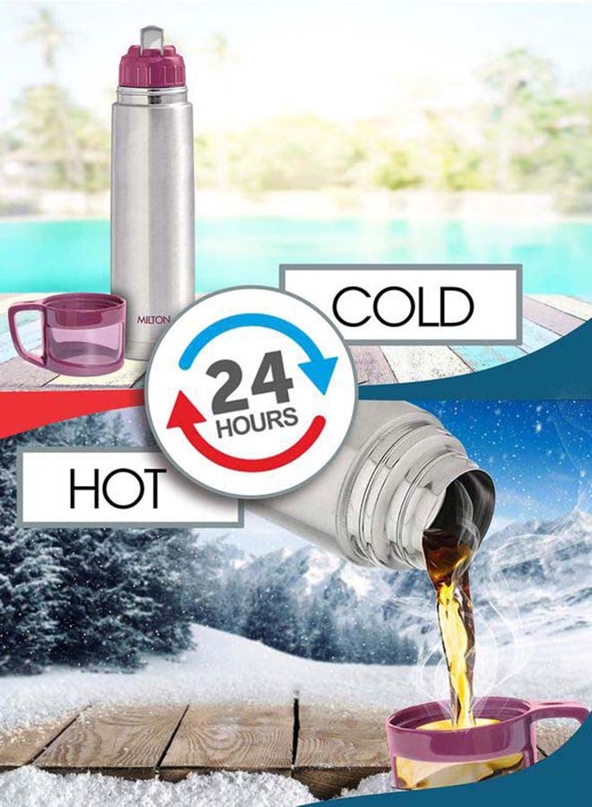 Milton Glassy 500 Thermosteel 24 Hours Hot And Cold Water Bottle With Drinking Cup Lid, 500 Ml | Leak Proof | Office Bottle | Gym Bottle | Home | Kitchen | Hiking | Trekking | Travel Bottle Pink - Image 2