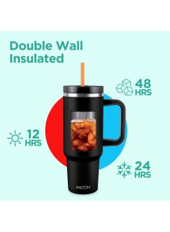 Milton 1180ml Vacuum Insulated Tumbler with Handle - Includes 2 Straws, Keeps Drinks Hot or Cold for 12 Hours, 18/8 Stainless Steel, Double-Walled Flask, Travel Mug for Car & Outdoors - Malmo  - Image 2
