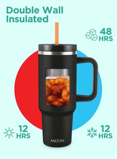 Milton 1180ml Vacuum Insulated Tumbler with Handle - Includes 2 Straws, Keeps Drinks Hot or Cold for 12 Hours, 18/8 Stainless Steel, Double-Walled Flask, Travel Mug for Car & Outdoors - Malmo  - Image 2