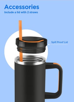 Milton 1180ml Vacuum Insulated Tumbler with Handle - Includes 2 Straws, Keeps Drinks Hot or Cold for 12 Hours, 18/8 Stainless Steel, Double-Walled Flask, Travel Mug for Car & Outdoors - Malmo  - Image 4