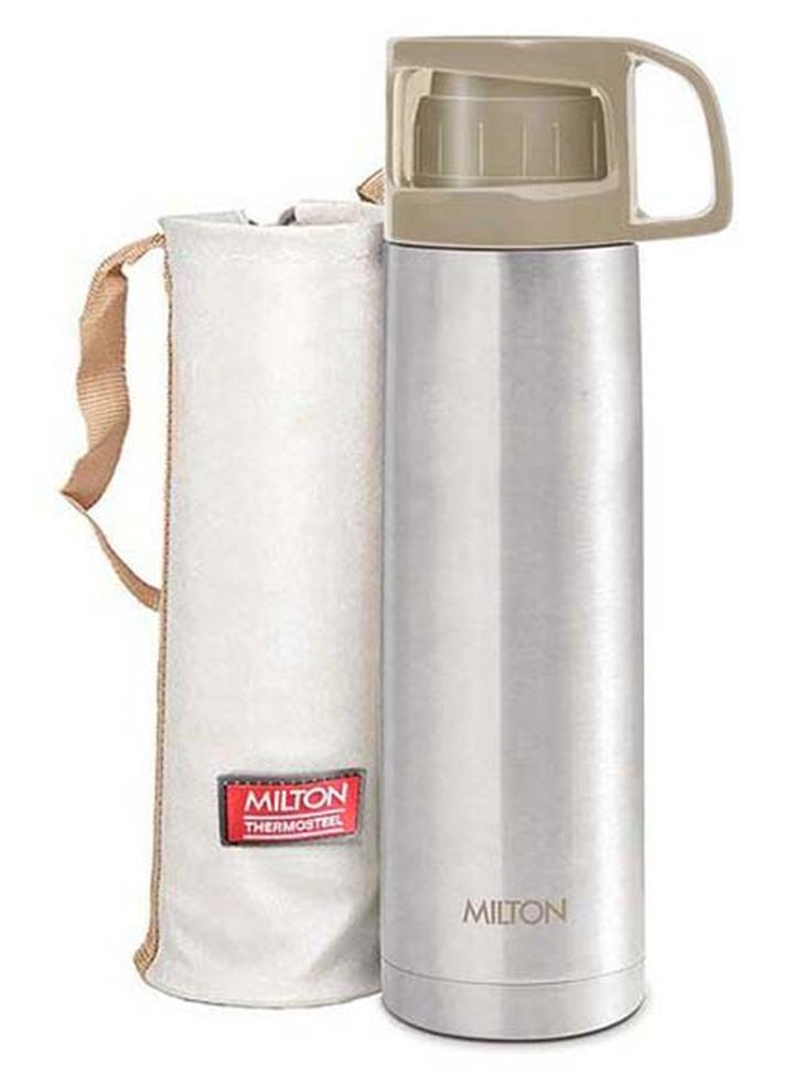 Milton 1000ml Thermosteel Flask with Jacket, Keeps Drinks Hot and Cold for 24 Hours, 18/8 Stainless Steel, Double-Walled Vacuum Insulated Water Bottle with Inner Copper Coating - Glassy Grey - Image 1