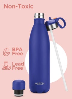 Milton 750ml Vacuum Insulated Water Bottle with Straw Lid - 2 lids included, Keeps Drinks Hot & Cold, 18/8 Stainless Steel, Double-Walled Flask with Inner Copper Coating - Sports, Gym - Larvik  - Image 3