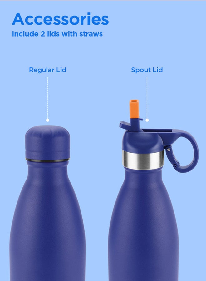 Milton 750ml Vacuum Insulated Water Bottle with Straw Lid - 2 lids included, Keeps Drinks Hot & Cold, 18/8 Stainless Steel, Double-Walled Flask with Inner Copper Coating - Sports, Gym - Larvik Blue  - Image 4