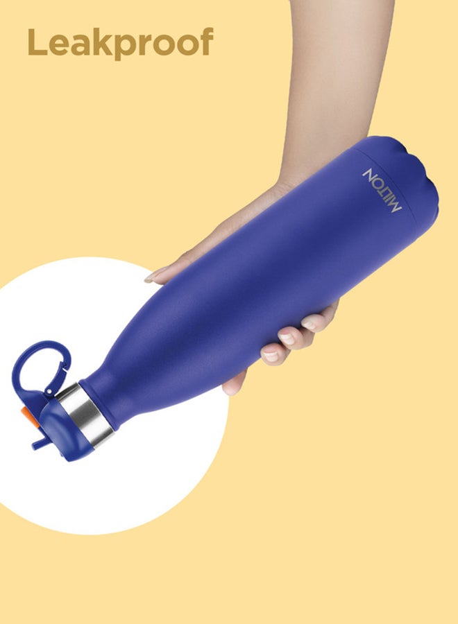 750ml Vacuum Insulated Water Bottle with Straw Lid - 2 lids included, Keeps Drinks Hot & Cold, 18/8 Stainless Steel, Double-Walled Flask with Inner Copper Coating - Sports, Gym - Larvik Blue