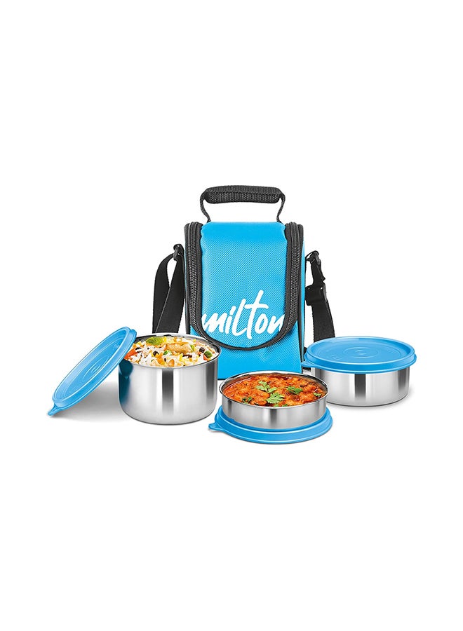 Milton Milton Tasty 3 Stainless Steel Lunch Box, Cyan | Leak proof |  Easy to carry  | Odour Proof | Food Grade | Light Weight | Easy to Clean 