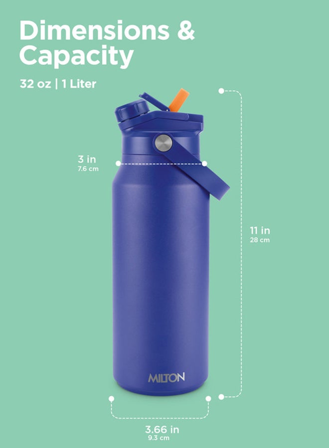 Milton - 1180ml Vacuum Insulated Water Bottle with Straw Lid - 2 lids included, Keeps Drinks Hot and Cold, 18/8 Stainless Steel, Double-Walled Flask with Inner Copper Coating - Sports - Ultrasip - Image 1
