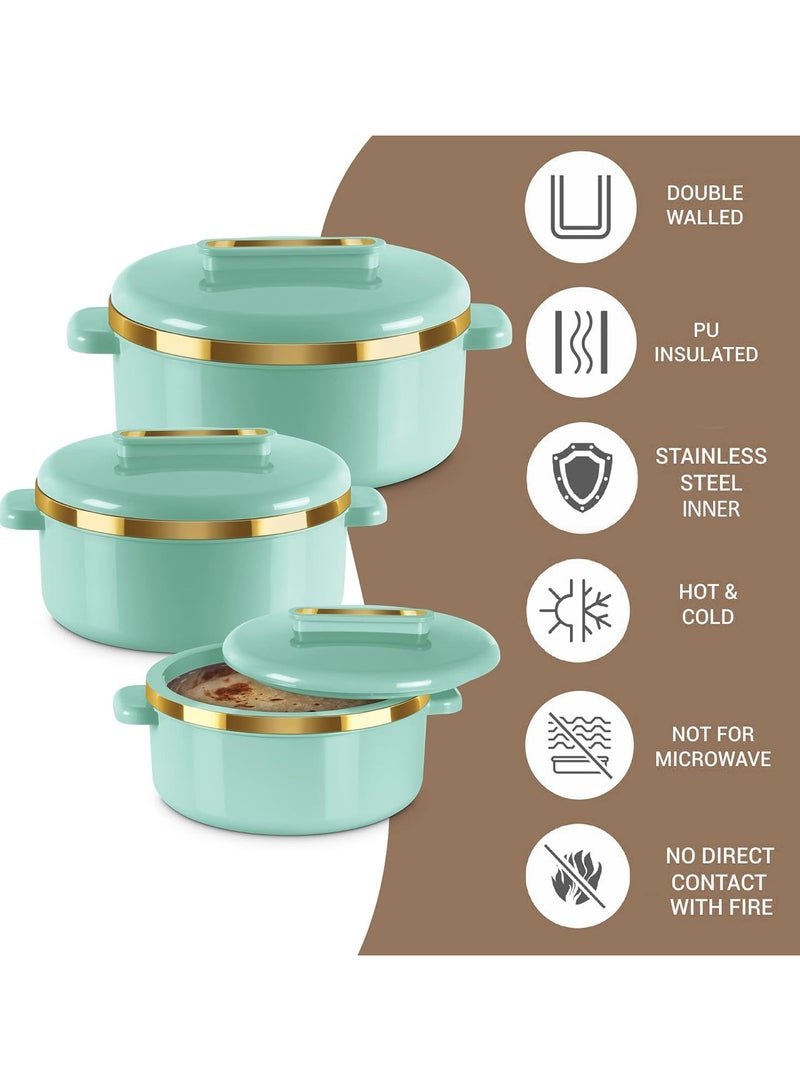 ميلتون 3-Piece Casserole Set (450ml, 840ml, 1.30L) Double-Walled Hotpot with PU Insulation & Stainless Steel Inner, Keeps Food Hot/Cold, Perfect for Serving Chapati, Roti - Curve Jr Light Green Set of 3  - Image 3