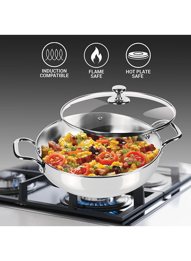 ميلتون Triply Induction Base Cookware Set Of 3 Stainless Steel |Sauce Pan 14 Cm, Fry Pan 24 Cm, Kadhai 24 Cm With Glass Lid 24 Cm, Silver | Dishwasher Safe | Food Safe | Flame Safe Silver - Image 2
