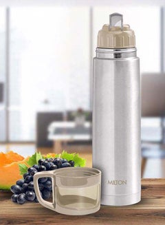 Milton 750ml Thermosteel Flask with Jacket, Keeps Drinks Hot and Cold for 24 Hours, 18/8 Stainless Steel, Double-Walled Vacuum Insulated Water Bottle with Inner Copper Coating - Glassy Grey  - Image 4