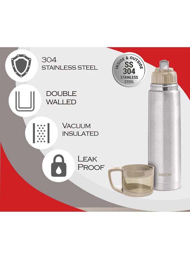 Milton - 750ml Thermosteel Flask with Jacket, Keeps Drinks Hot and Cold for 24 Hours, 18/8 Stainless Steel, Double-Walled Vacuum Insulated Water Bottle with Inner Copper Coating - Glassy Grey - Image 1